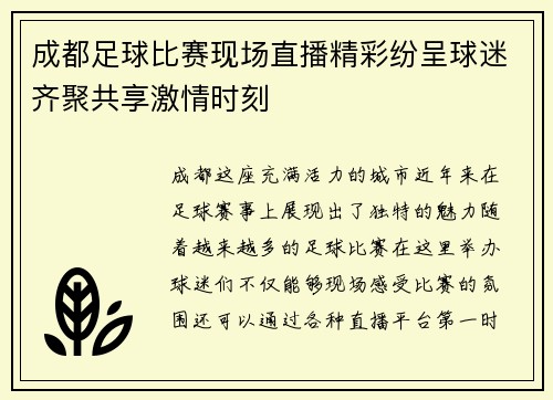 成都足球比赛现场直播精彩纷呈球迷齐聚共享激情时刻